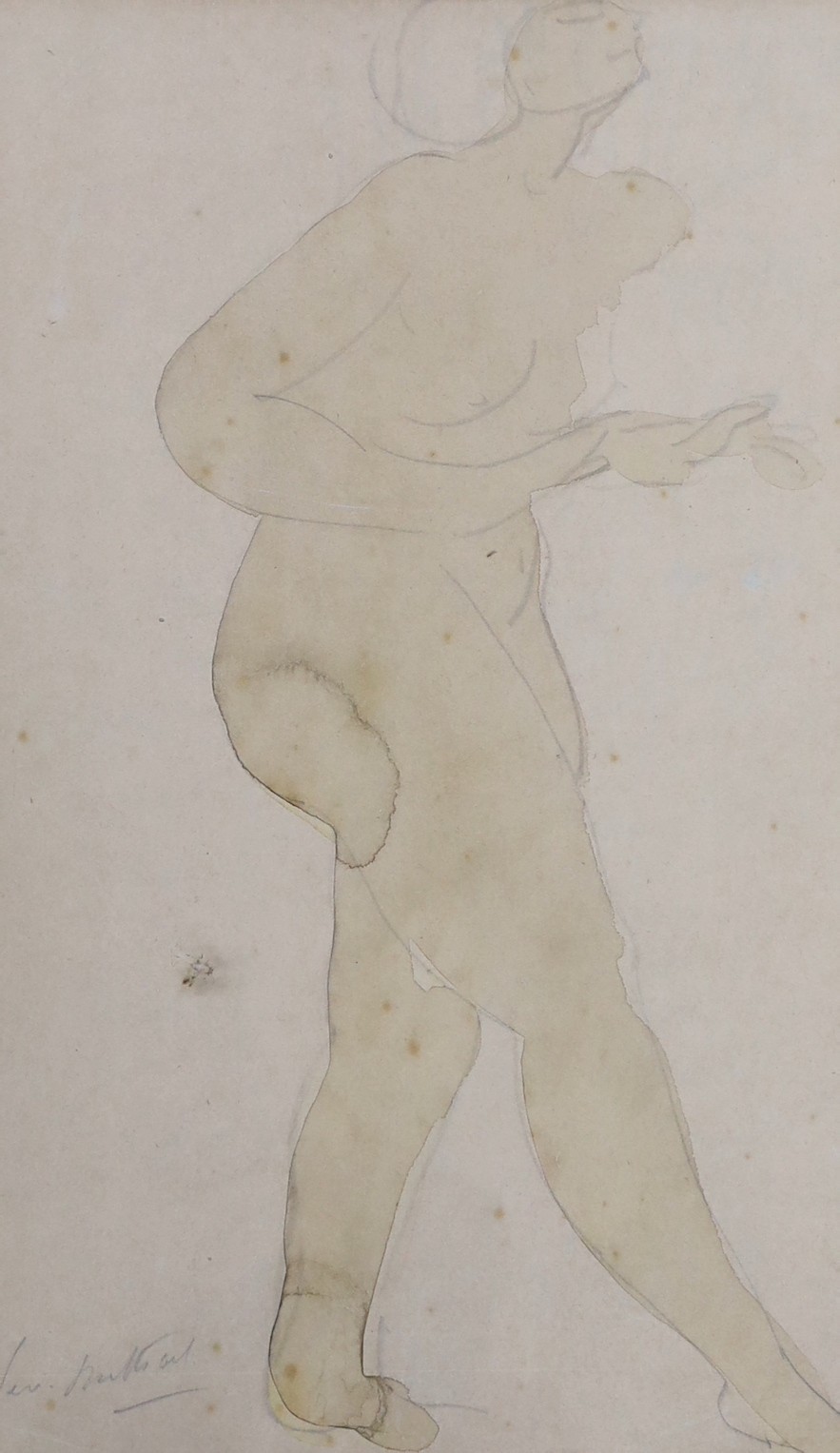 Georges-Denys Dutheil (b.1888) (Pupil of Rodin), pencil and watercolour, Sketch of a standing female nude, signed, 42 x 26cm